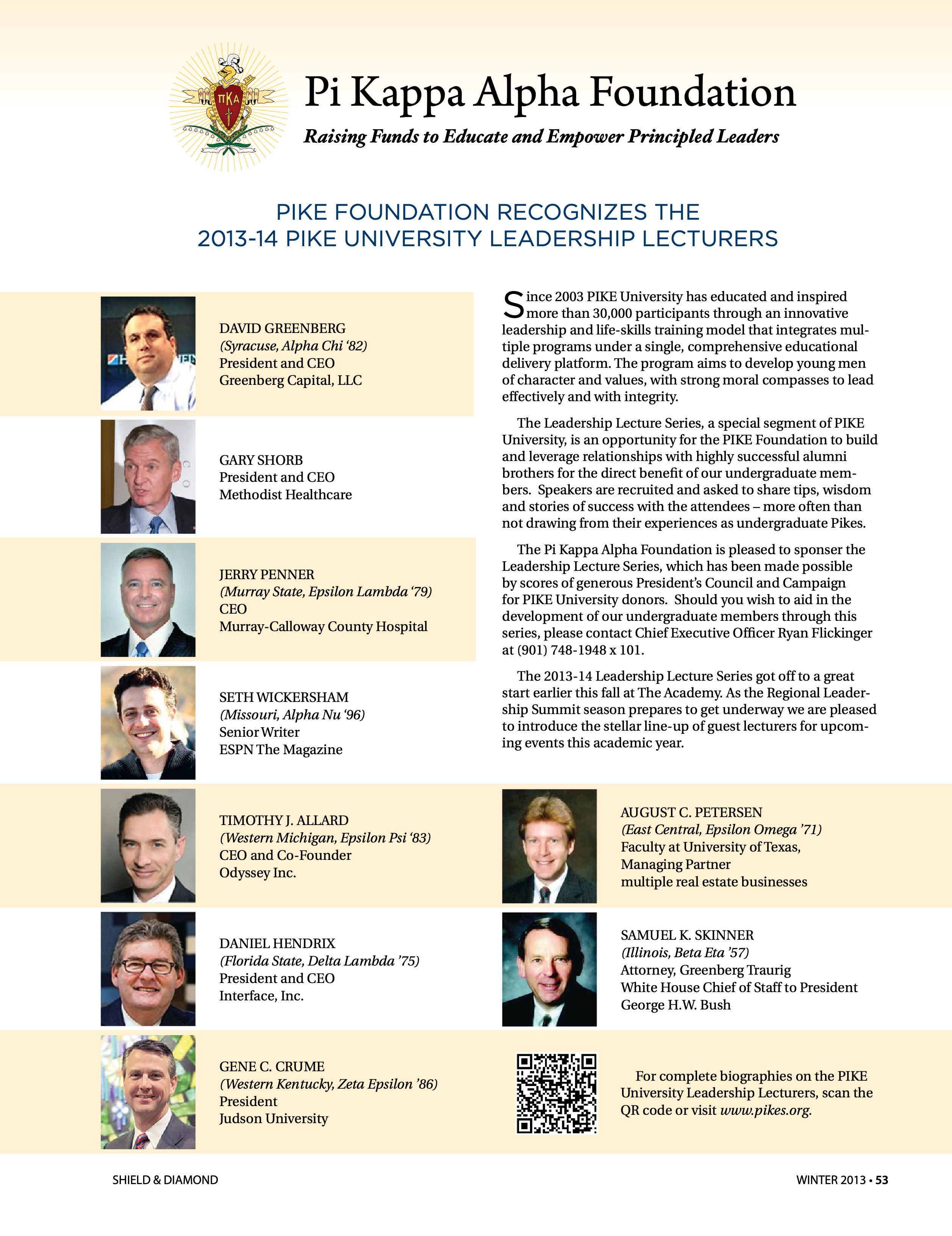 Pi Kappa Alpha Foundation, Winter 2013